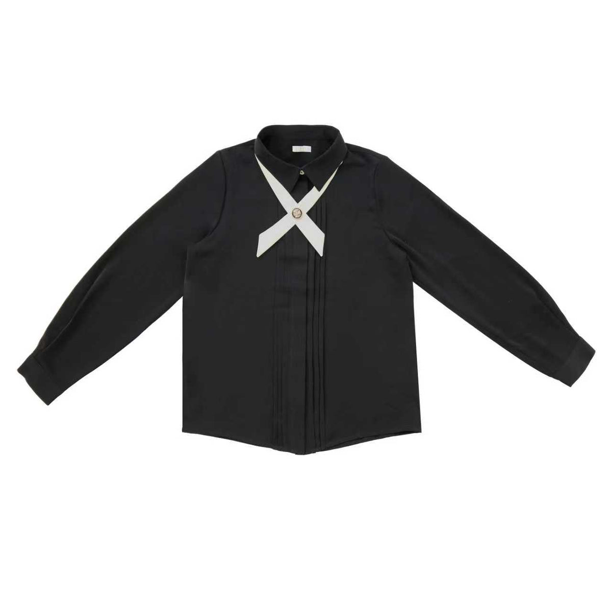 COCO BLANC FRONT PLEAT WITH VELVET CRISS CROSS BLOUSE