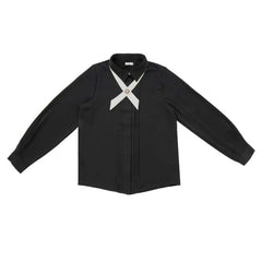 COCO BLANC FRONT PLEAT WITH VELVET CRISS CROSS BLOUSE