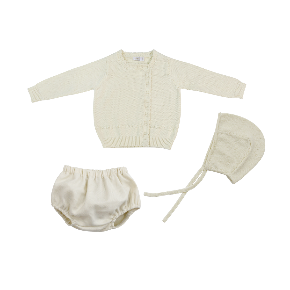 COCO BLANC 3PC SQUARE NECK BLOOMER SET WITH BONNET