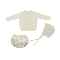 COCO BLANC 3PC SQUARE NECK BLOOMER SET WITH BONNET