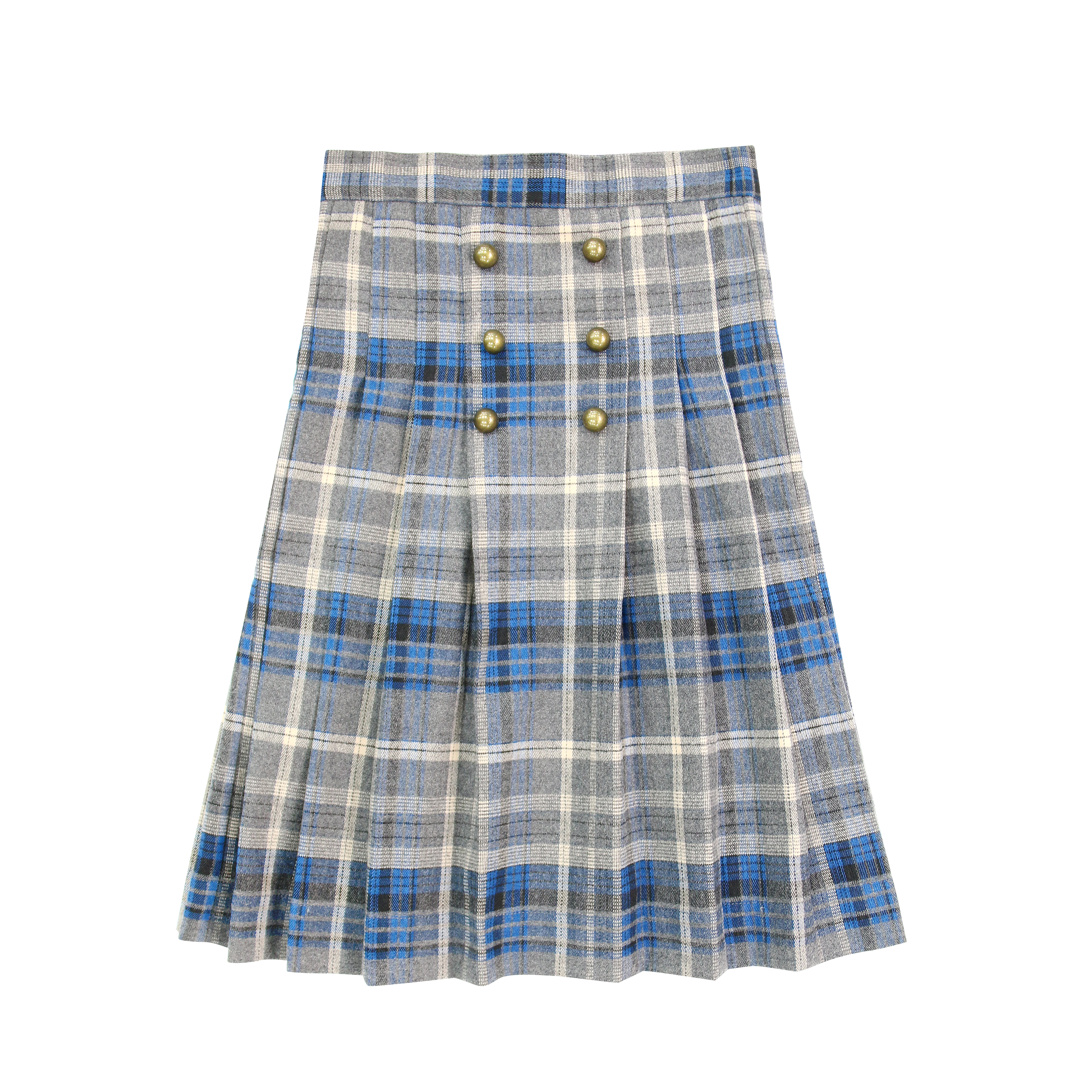 COCO BLANC 2PC RUFFLE BIB SWEATER WITH PLEATED PLAID SKIRT