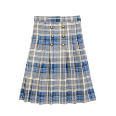 COCO BLANC 2PC RUFFLE BIB SWEATER WITH PLEATED PLAID SKIRT