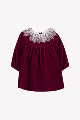 TARTINE ET CHOCOLAT CROCHET COLLAR VELVET DRESS
