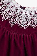 TARTINE ET CHOCOLAT CROCHET COLLAR VELVET DRESS