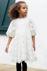 TARTINE ET CHOCOLAT FLOWER LACE PUFF SLEEVE DRESS