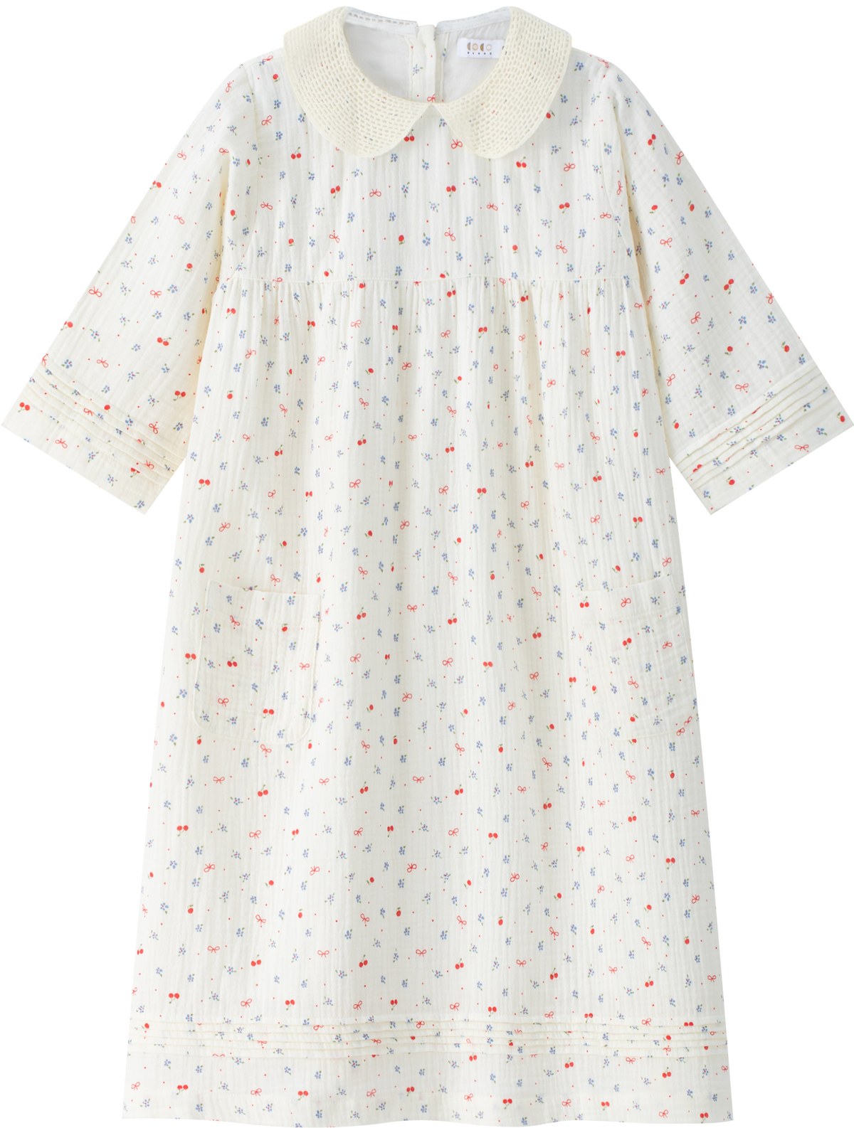 COCO BLANC 3/4 SLEEVE CHERRY GAUZE DRESS