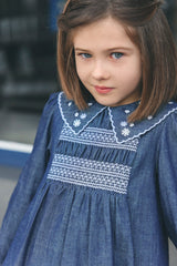 TARTINE ET CHOCOLAT EMBROIDERED COLLAR SMOCKED DRESS