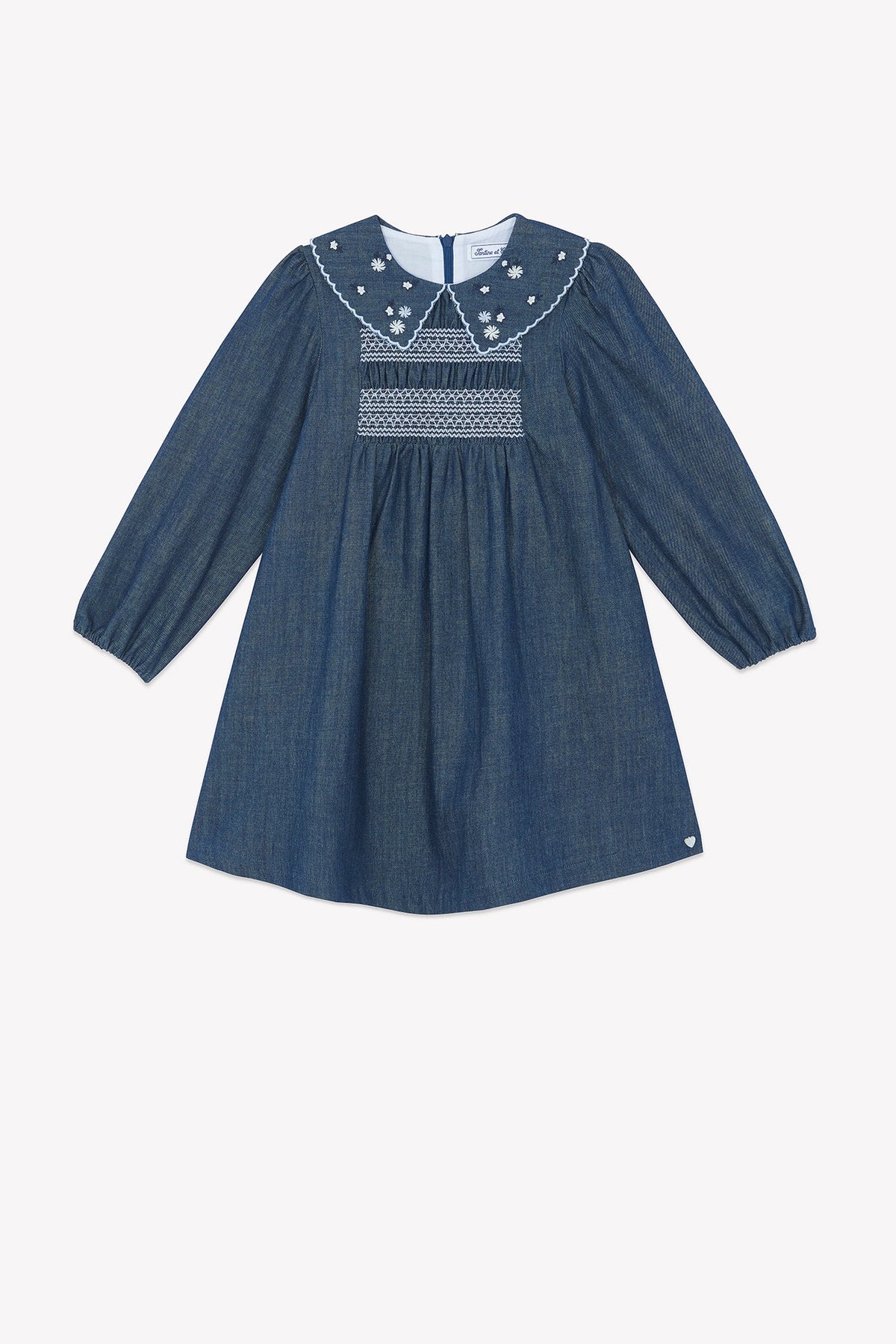 TARTINE ET CHOCOLAT EMBROIDERED COLLAR SMOCKED DRESS
