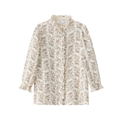 COCO BLANC 2PC FLORAL BLOUSE WITH STRIPE WAIST PLEATED SKIRT