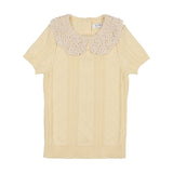 COCO BLANC 2PC CROCHET COLLAR SWEATER WITH PLEATED SKIRT