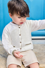 TARTINE ET CHOCOLAT KNIT BUTTON UP CARDIGAN WITH POCKETS & WHITE TRIM