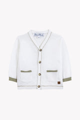 TARTINE ET CHOCOLAT KNIT BUTTON UP CARDIGAN WITH POCKETS & WHITE TRIM