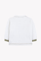 TARTINE ET CHOCOLAT KNIT BUTTON UP CARDIGAN WITH POCKETS & WHITE TRIM