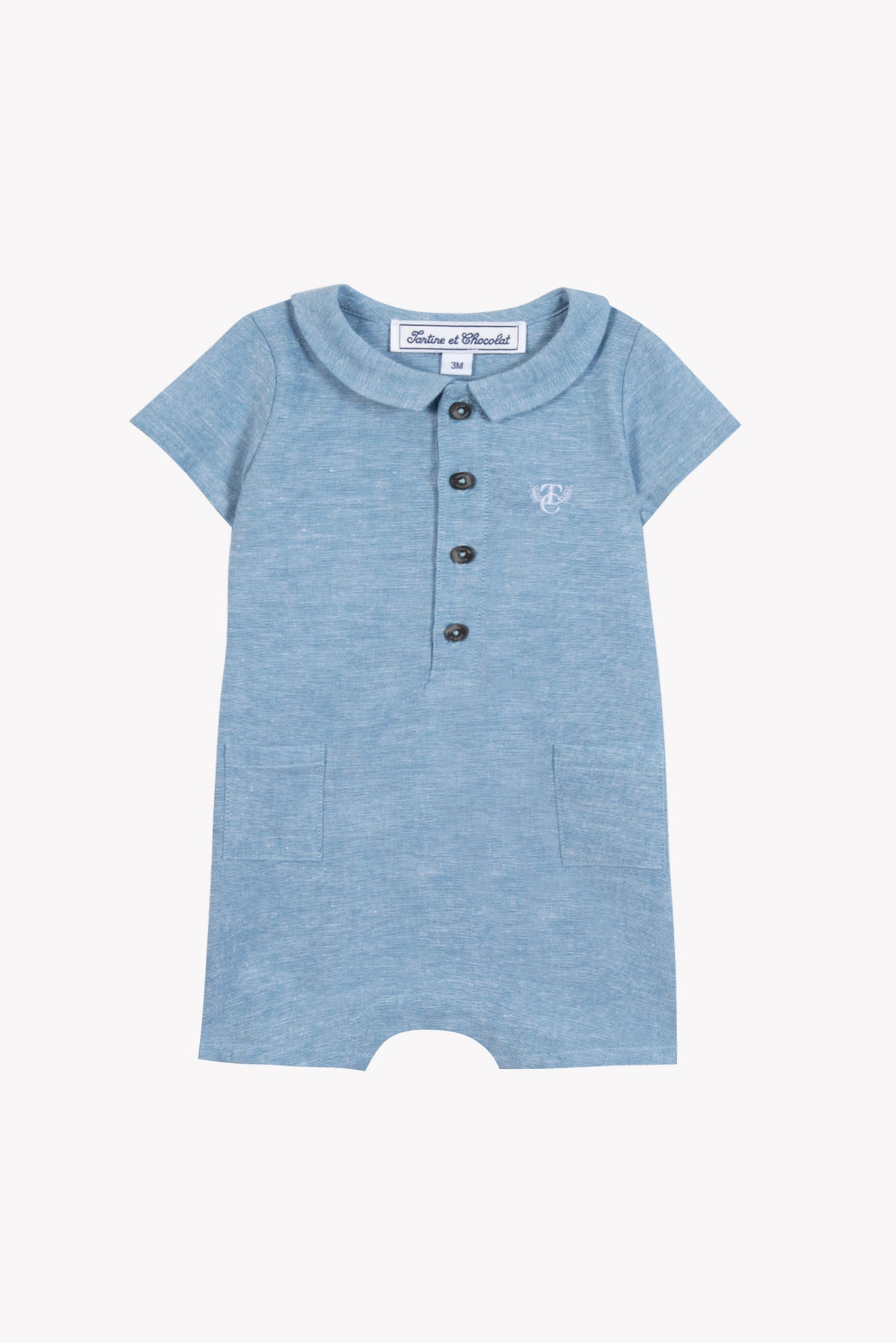 TARTINE ET CHOCOLAT SHORT SLEEVE COLLAR ROMPER WITH BUTTONS