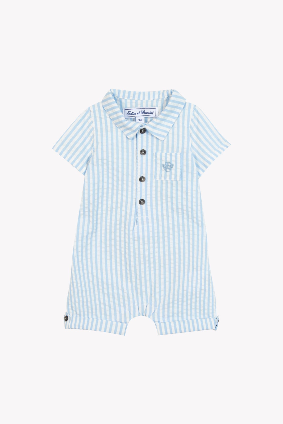 TARTINE ET CHOCOLAT SHORT SLEEVE COLLAR BUTTON UP ROMPER