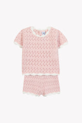 TARTINE ET CHOCOLAT 2PC KNIT EYELET SET WITH SCALLOPED TRIM