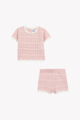 TARTINE ET CHOCOLAT 2PC KNIT EYELET SET WITH SCALLOPED TRIM