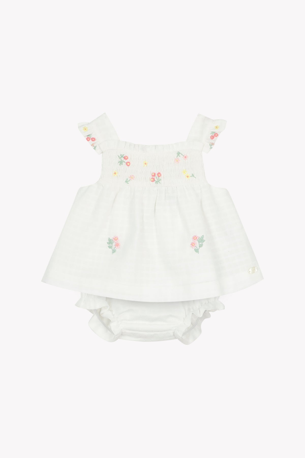 TARTINE ET CHOCOLAT 2PC SMOCKED EMB. FLOWER RUFFLE SLEEVE BLOUSE WITH BLOOMER