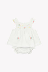 TARTINE ET CHOCOLAT 2PC SMOCKED EMB. FLOWER RUFFLE SLEEVE BLOUSE WITH BLOOMER