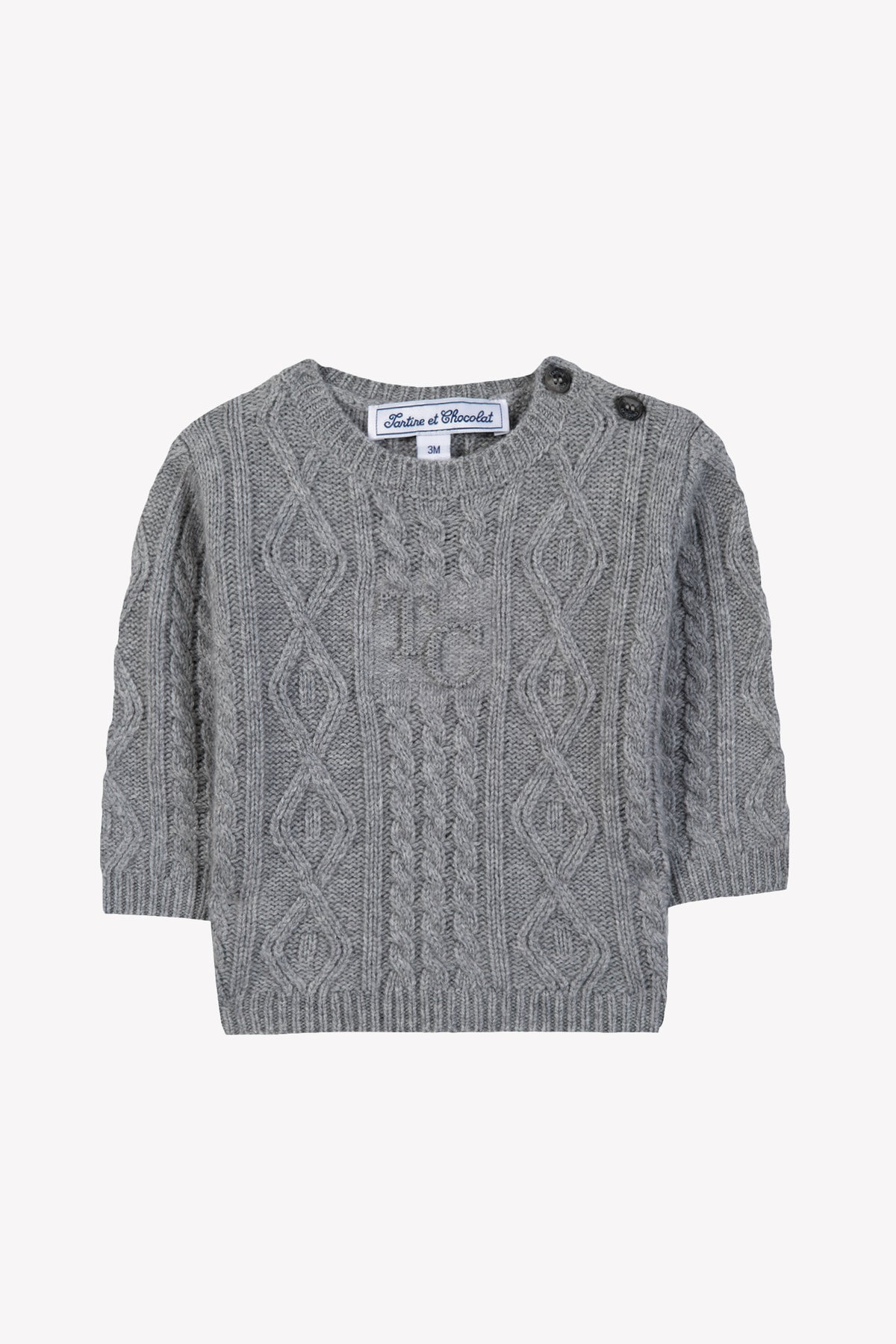 TARTINE ET CHOCOLAT TC LOGO KNIT PULLOVER SWEATER BUTTON BY SHOULDER