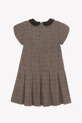 TARTINE ET CHOCOLAT SHORT SLEEVE PLAID WOOL PLEATED DRESS