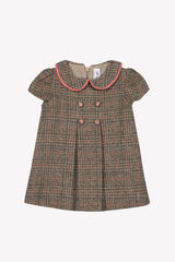 TARTINE ET CHOCOLAT SHORT SLEEVE PETERPAN WOOL PLAID DRESS WITH BUTTON DETAIL