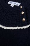 TARTINE ET CHOCOLAT LONG SLEEVE PLEATED DRESS WITH NECK BUTTONS AND WHITE TRIM