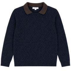 MANN CABLE DESIGN TEXTURED COLLAR SWEATER