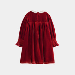 CERA UNA VOLTA LORY SMOCKED DETAIL LACE COLLAR VELVET DRESS