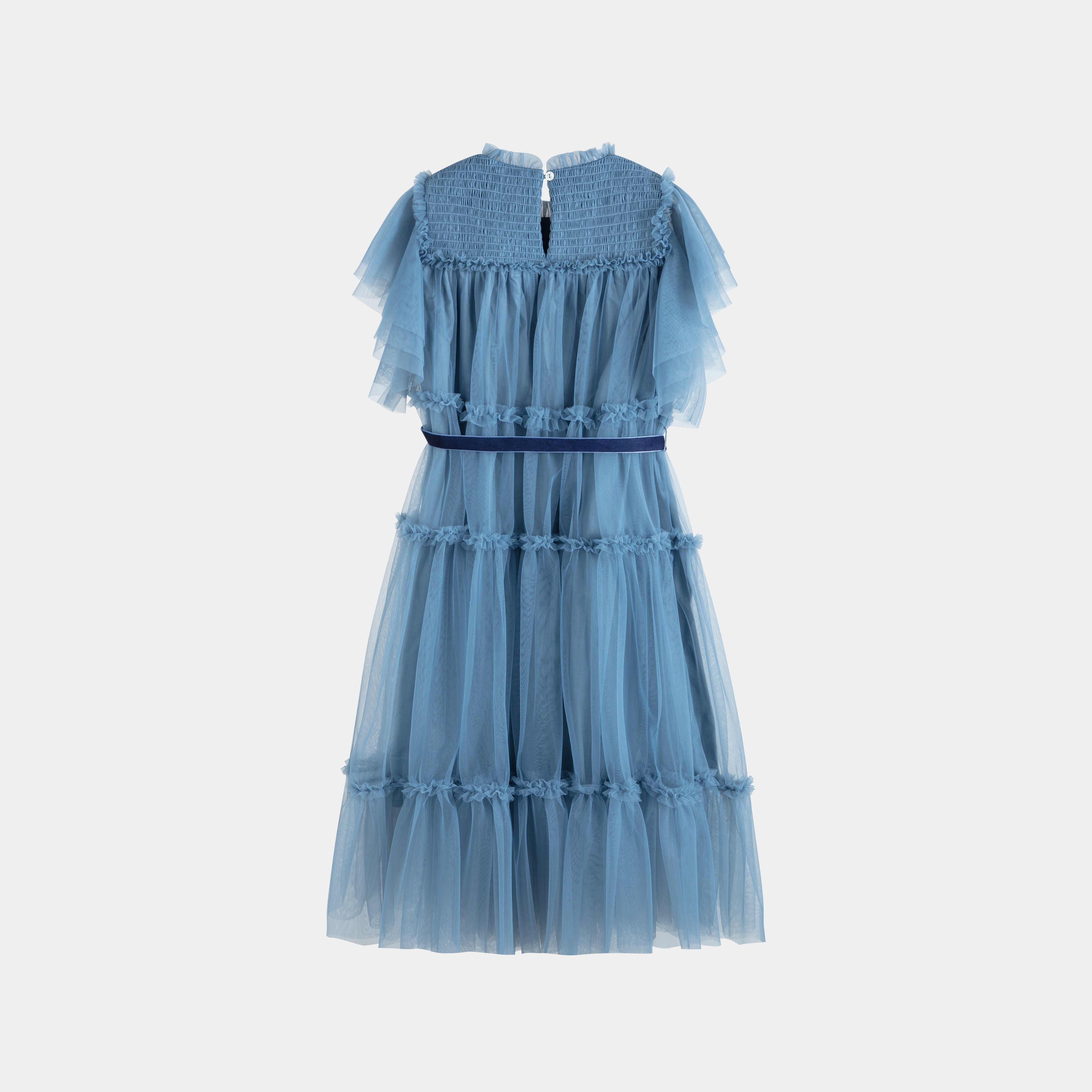 CERA UNA VOLTA CAROLINA SMOCKED TUELLE ROSE PRINT LAYERED MIDI DRESS