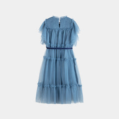 CERA UNA VOLTA CAROLINA SMOCKED TUELLE ROSE PRINT LAYERED MIDI DRESS