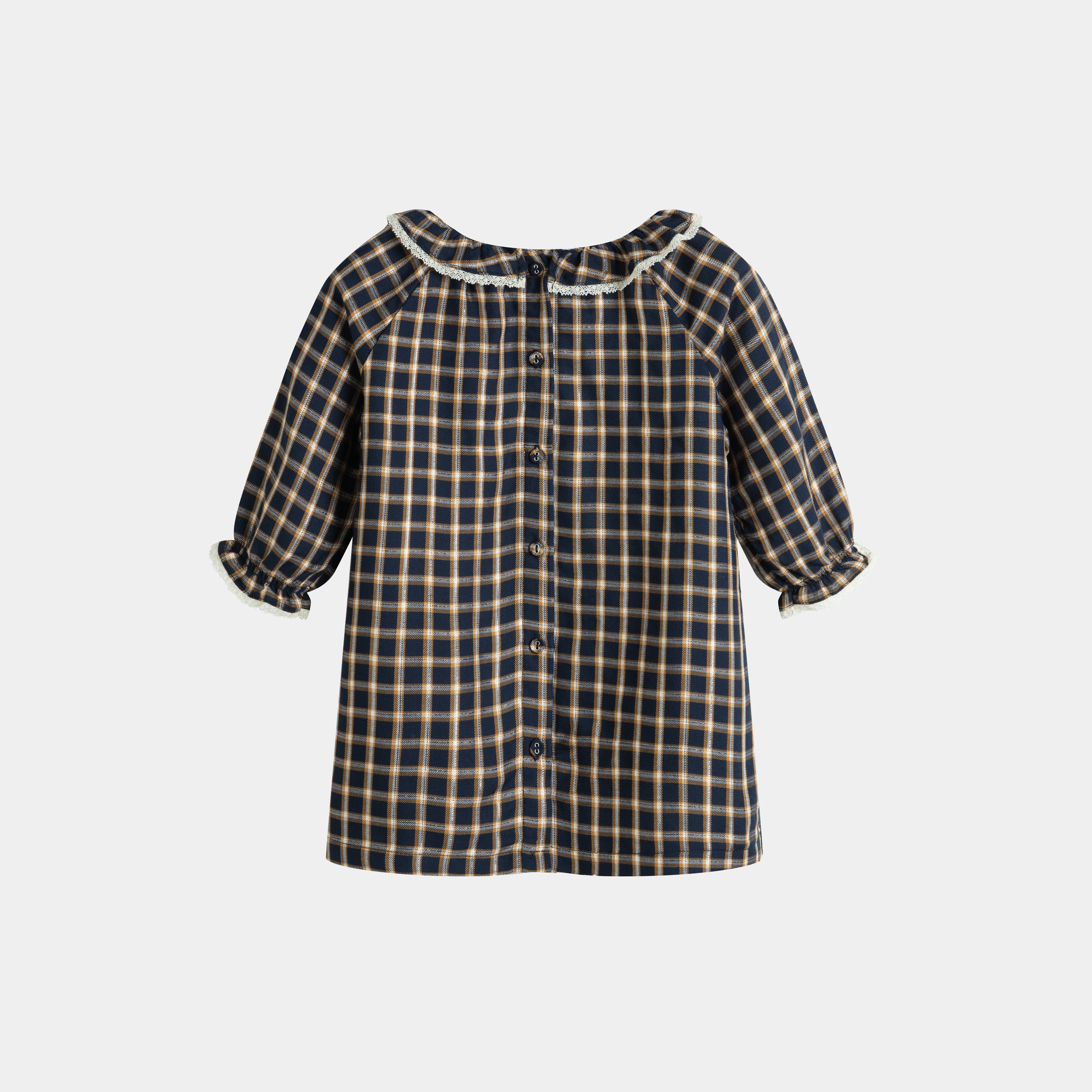 CERA UNA VOLTA SOPHIE CHECKED PLAID PRINT LACE TRIM COLLAR DRESS