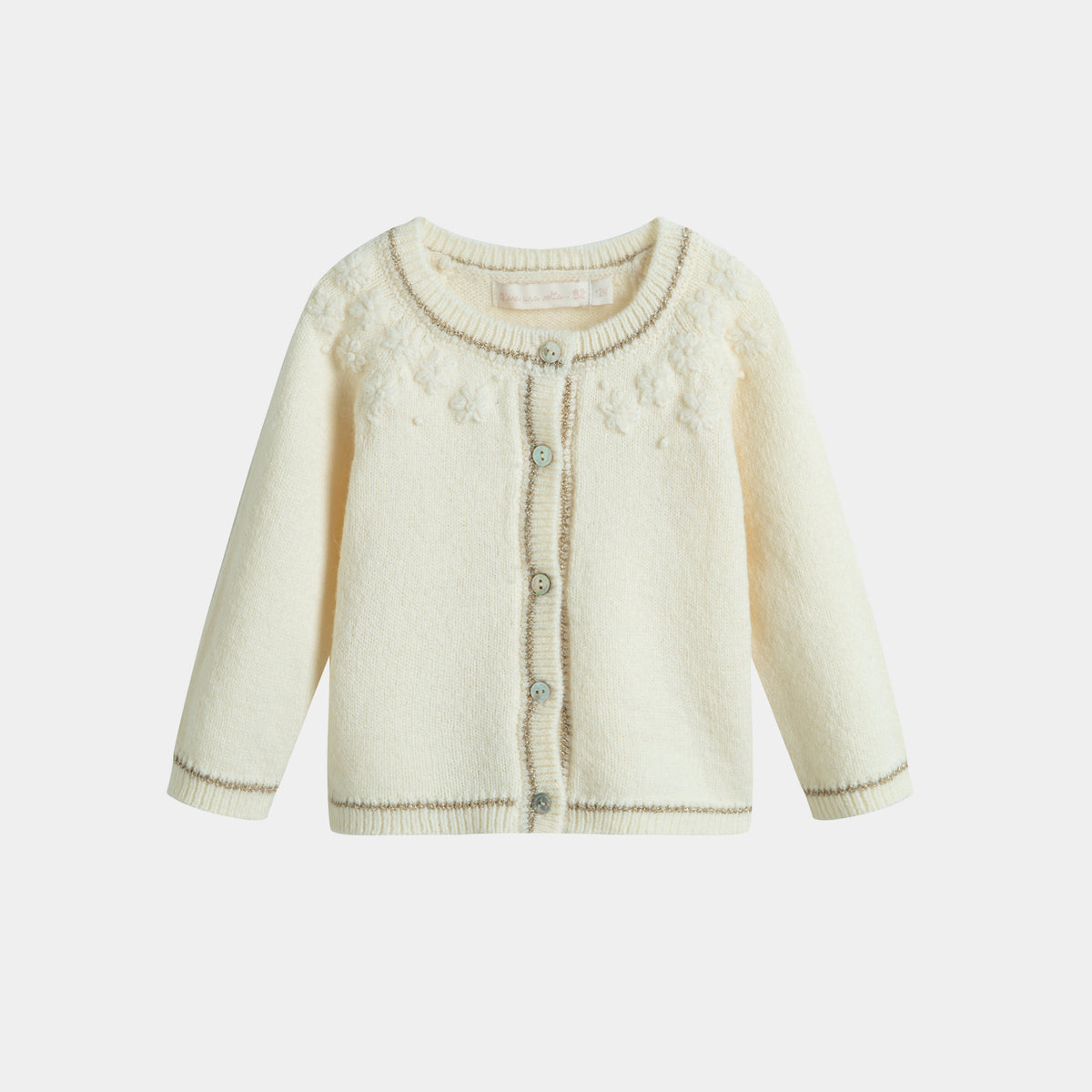 CERA UNA VOLTA GABRIELLA EMBROIDER FLOWER KNIT CARDIGAN WITH BEIGE TRIM