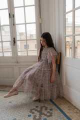 CERA UNA VOLTA CAROLINA SMOCKED TUELLE ROSE PRINT LAYERED MIDI GOWN