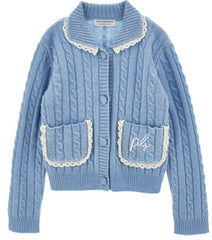 PHILOSOPHY POCKET CABLE KNIT LACE TRIM CARDIGAN