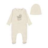 BEE & DEE 2PC CARRIAGE PRINT FOOTIE + BONNET SET