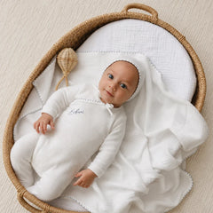 BUBANI 3PC COLORED STITCHING VELOUR FOOTIE,BONNET WITH BLANKET SET