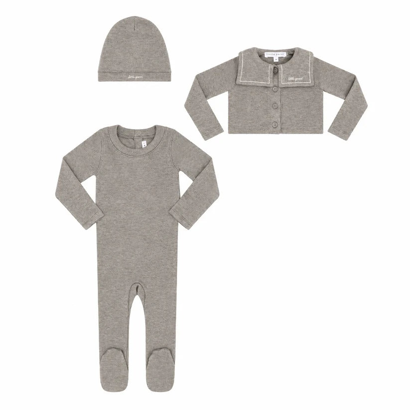 LITTLE PARNI 3PC FOOTIE, CARDIGAN WITH BEANIE SET