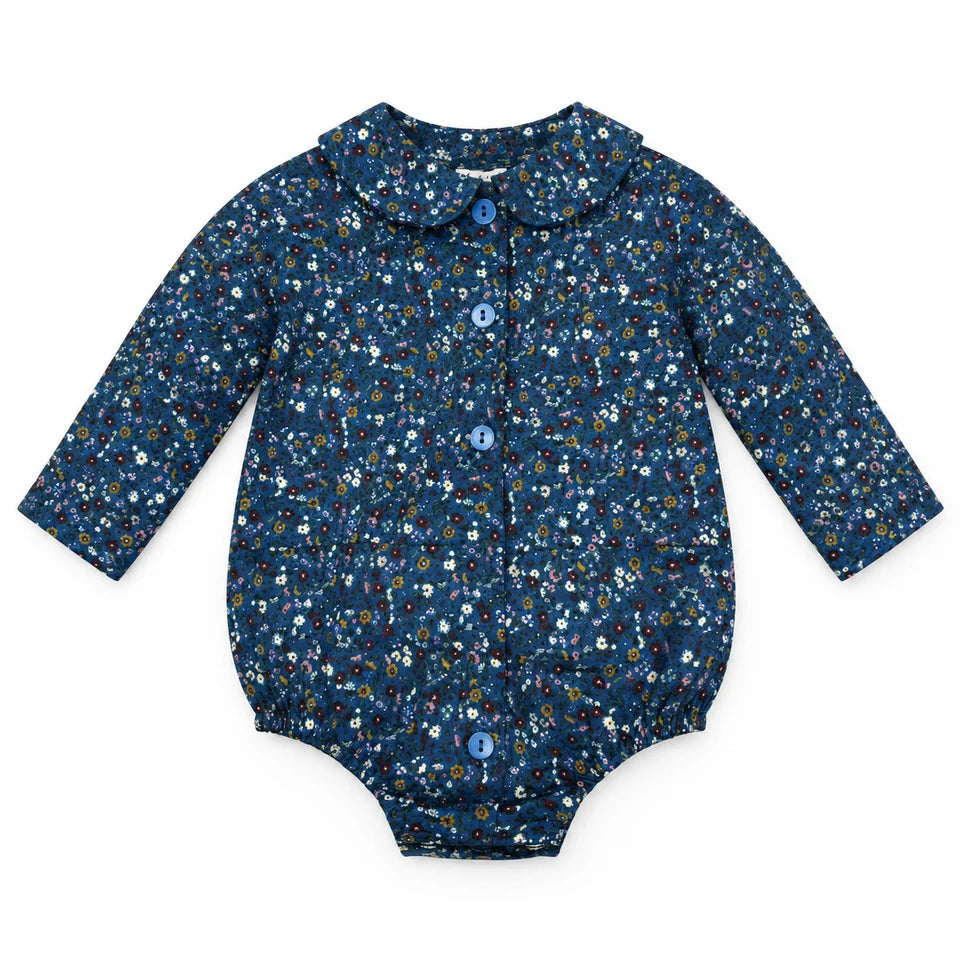 BONJOY 2PC LONG SLEEVE FLORAL ROMPER WITH FLORAL KNIT OVERALL