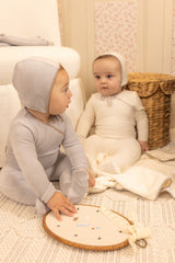 BEE & DEE 2PC CLASSIC STITCH VELOUR FOOTIE WITH BONNET SET
