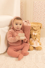 BEE & DEE 2PC CLASSIC STITCH VELOUR FOOTIE WITH BONNET SET