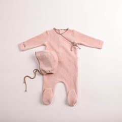 BEE & DEE 2PC CLASSIC STITCH VELOUR FOOTIE WITH BONNET SET