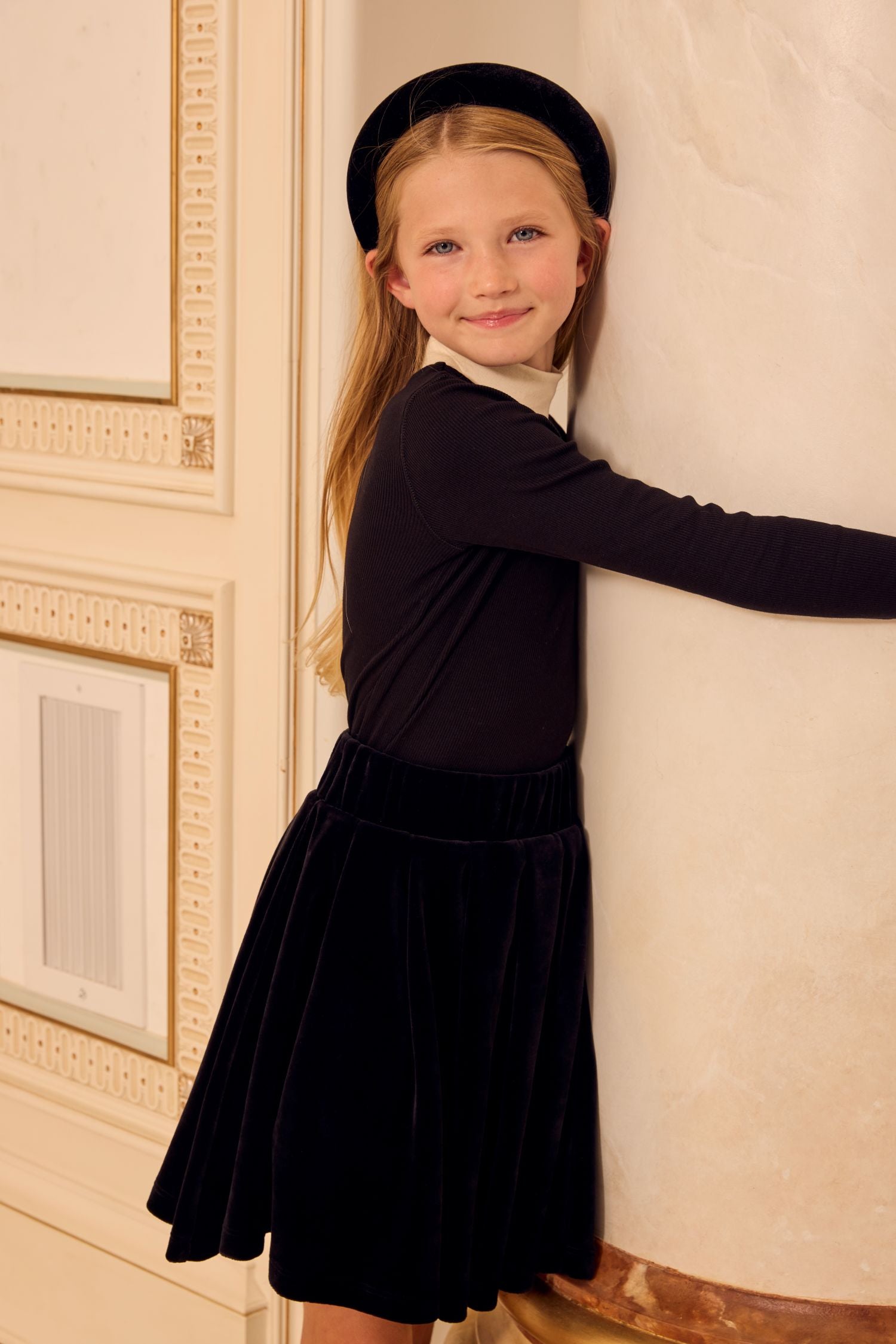 LITTLE PARNI VELOUR PLEATED SKIRT
