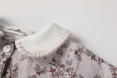 NOU NELLE 2PC CORDUROY FLORAL SHIRT AND KNIT SUSPENDER PANTS SET