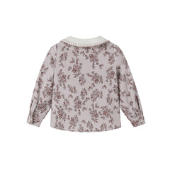 NOU NELLE 2PC CORDUROY FLORAL SHIRT AND KNIT SUSPENDER PANTS SET