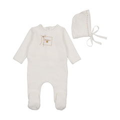 BEE & DEE 3PC CUTE AS A BUTTON FOOTIE, BONNET WITH BLANKET  SET