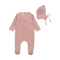 BEE & DEE 2PC CUTE AS A BUTTON FOOTIE WITH BONNET SET