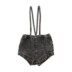 KIN KIN RUFFLED DENIM OVERALLS W STRAPS