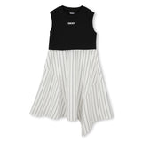 DKNY SHORT SLEEVE STRIPED BOTTOM ASYMMETRICAL DRESS