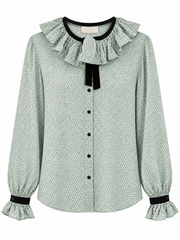 ELISABETTA FRANCHI GEORGETTE COLLARED DOTTED BLOUSE